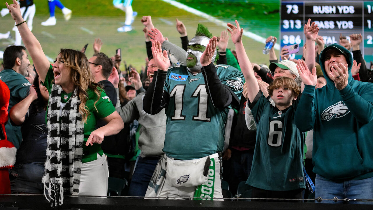 PHILADELPHIA, PA - NOVEMBER 05: Philadelphia Eagles fans react after the NFL game between the Dallas Cowboys and Philadelphia Eagles on November 5, 2023 at Lincoln Financial Field in Philadelphia, PA