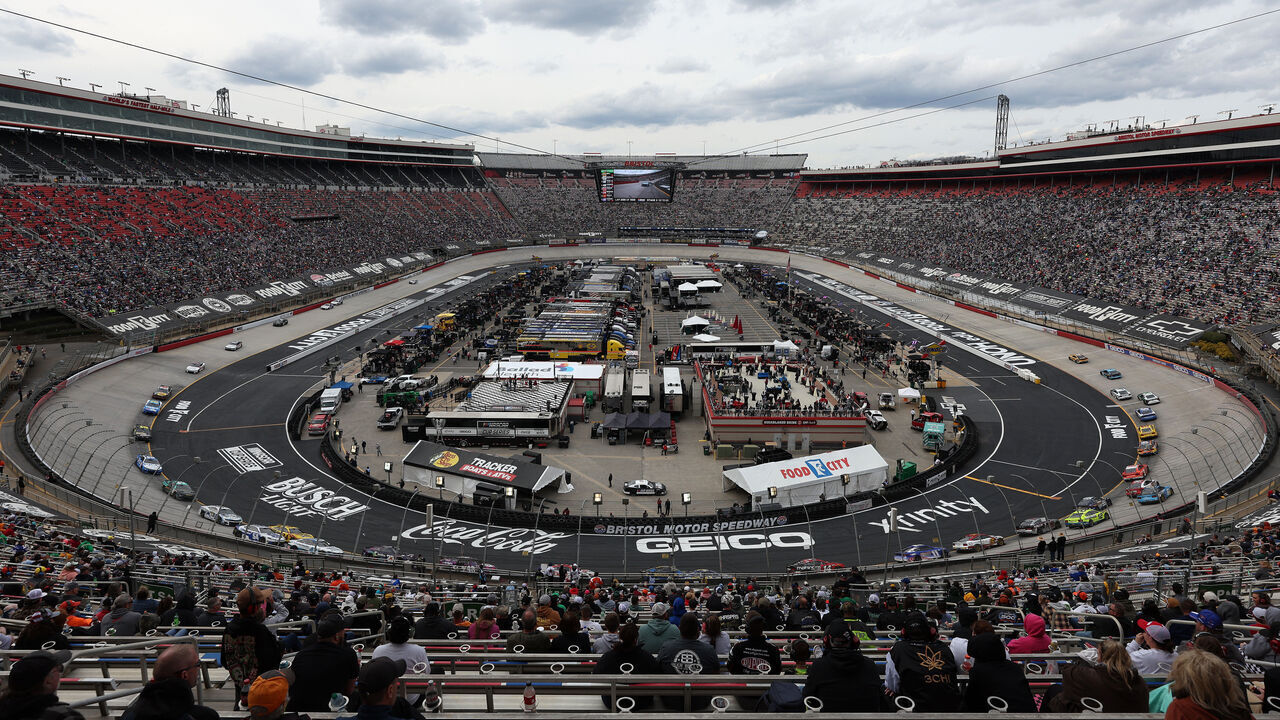 BRISTOL, TENNESSEE - MARCH 17: A general view of racing from the grandstands during the NASCAR Cup Series Food City 500 at Bristol Motor Speedway on March 17, 2024 in Bristol, Tennessee.