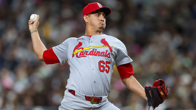 SAN DIEGO, CALIFORNIA - APRIL 2: Giovanny Gallegos #65 of the St. Louis Cardinals throws a pitch during the seventh inning against the San Diego Padres at Petco Park on April 2, 2024 in San Diego, California.