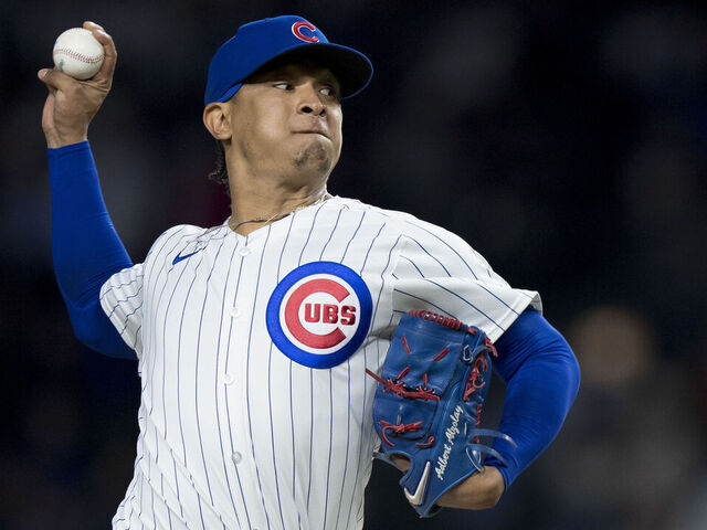 CHICAGO, IL - MAY 6: Adbert Alzolay of the Chicago Cubs pitches in a game against the San Diego Padres at Wrigley Field on May 6, 2024 in Chicago, Illinois.