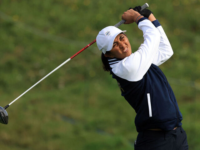 India's Aditi Ashok competes in round 1 of the women's golf individual stroke play of the Paris 2024 Olympic Games at Le Golf National in Guyancourt, south-west of Paris on August 7, 2024.