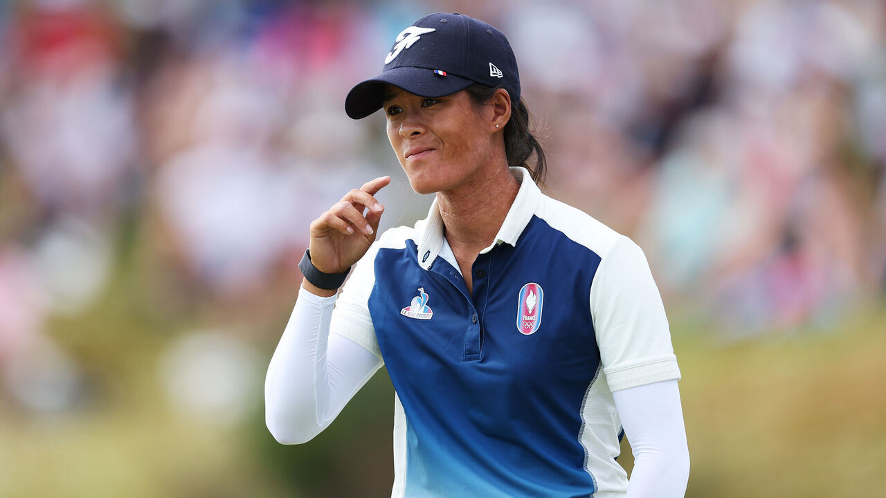 PARIS, FRANCE - AUGUST 07: Celine Boutier of Team France reacts on the 18th green during Day One of the Women's Individual Stroke Play on day twelve of the Olympic Games Paris 2024 at Le Golf National on August 07, 2024 in Paris, France.