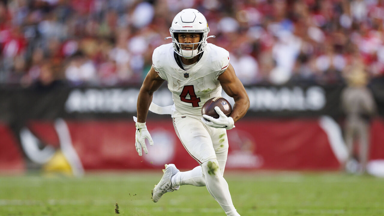 GLENDALE, ARIZONA - DECEMBER 17: Rondale Moore #4 of the Arizona Cardinals runs the ball after a catch during an NFL football game against the San Francisco 49ers at State Farm Stadium on December 17, 2023 in Glendale, Arizona.