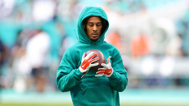 MIAMI GARDENS, FLORIDA - DECEMBER 24: Robbie Chosen #3 of the Miami Dolphins participates in warmups prior to a game against the Dallas Cowboys at Hard Rock Stadium on December 24, 2023 in Miami Gardens, Florida. The Dolphins defeated the Cowboys 22-20.