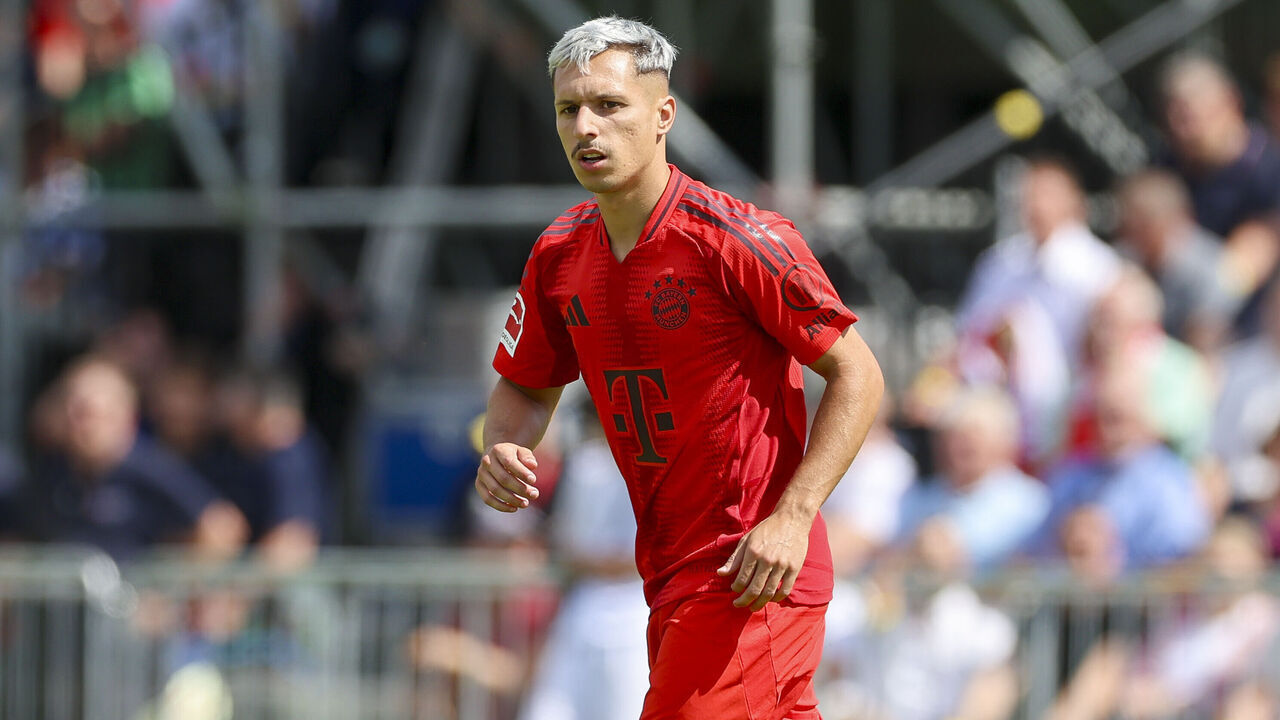 JULICH, GERMANY - JULY 28: Bryan Zaragoza of Bayern Muenchen looks on during the Pre-Season Friendly match between 1. FC Düren and FC Bayern München on July 28, 2024 in Julich, Germany.