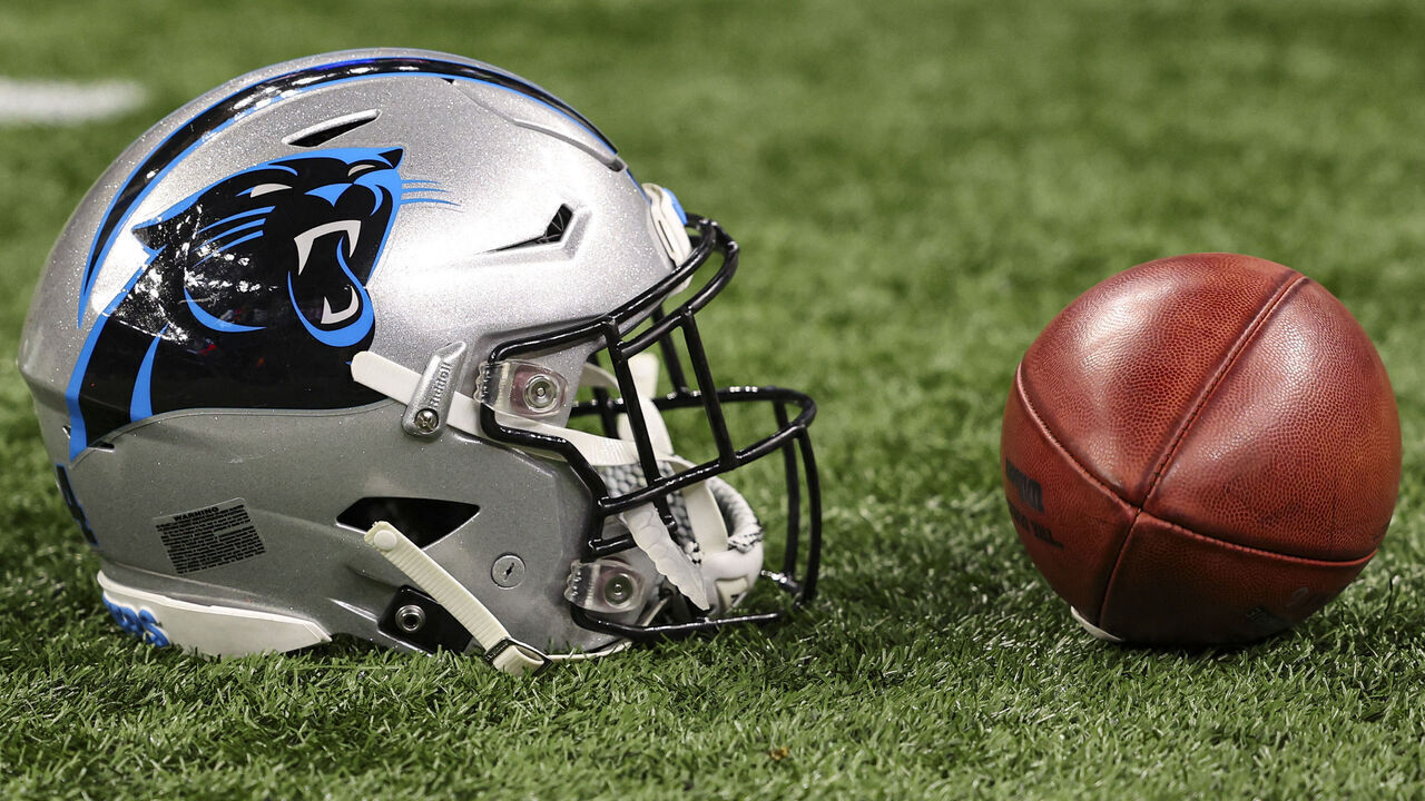 NEW ORLEANS, LA - DECEMBER 10: Detailed view of a Carolina Panthers helmet prior to an NFL football game between the Carolina Panthers and the New Orleans Saints at Caesars Superdome on December 10, 2023 in New Orleans, LA.