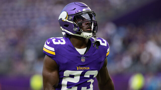 MINNEAPOLIS, MN - SEPTEMBER 24: Minnesota Vikings cornerback Andrew Booth Jr. (23) warms up before the NFL game between the Los Angles Chargers and the Minnesota Vikings on September 24th, 2023, at U.S. Bank Stadium in Minneapolis, MN.