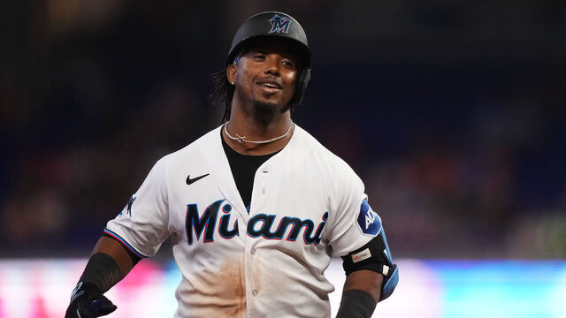 MIAMI, FLORIDA - JULY 30: Jean Segura #9 of the Miami Marlins celebrates while rounding the bases after hitting a solo homerun against the Detroit Tigers at loanDepot park on July 30, 2023 in Miami, Florida.