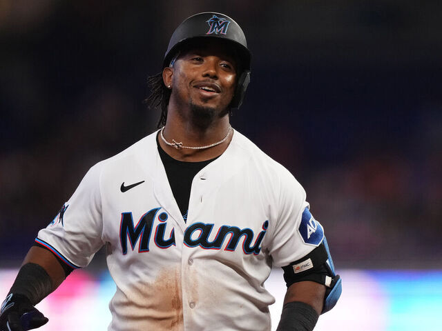 MIAMI, FLORIDA - JULY 30: Jean Segura #9 of the Miami Marlins celebrates while rounding the bases after hitting a solo homerun against the Detroit Tigers at loanDepot park on July 30, 2023 in Miami, Florida.