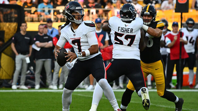 PITTSBURGH, PENNSYLVANIA - AUGUST 09: C.J. Stroud #7 of the Houston Texans drops back to pass in the first quarter during the preseason game against the Pittsburgh Steelers at Acrisure Stadium on August 9, 2024 in Pittsburgh, Pennsylvania.