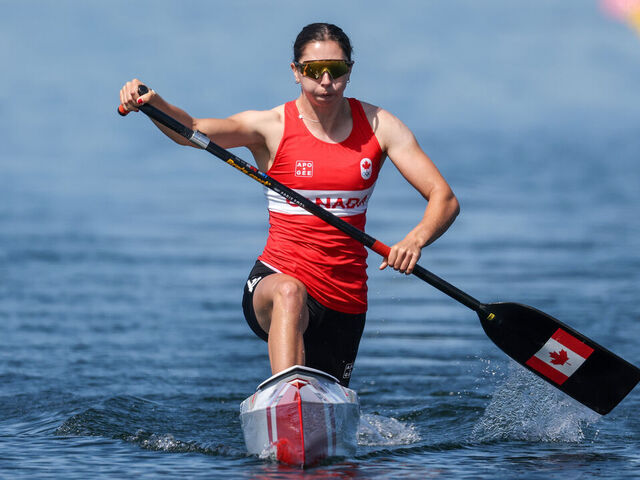 PARIS, FRANCE - AUGUST 10: Katie Vincent of Team Canada competes during the Women’s Canoe Single 200m Semifinals on day fifteen of the Olympic Games Paris 2024 at Vaires-Sur-Marne Nautical Stadium on August 10, 2024 in Paris, France.
