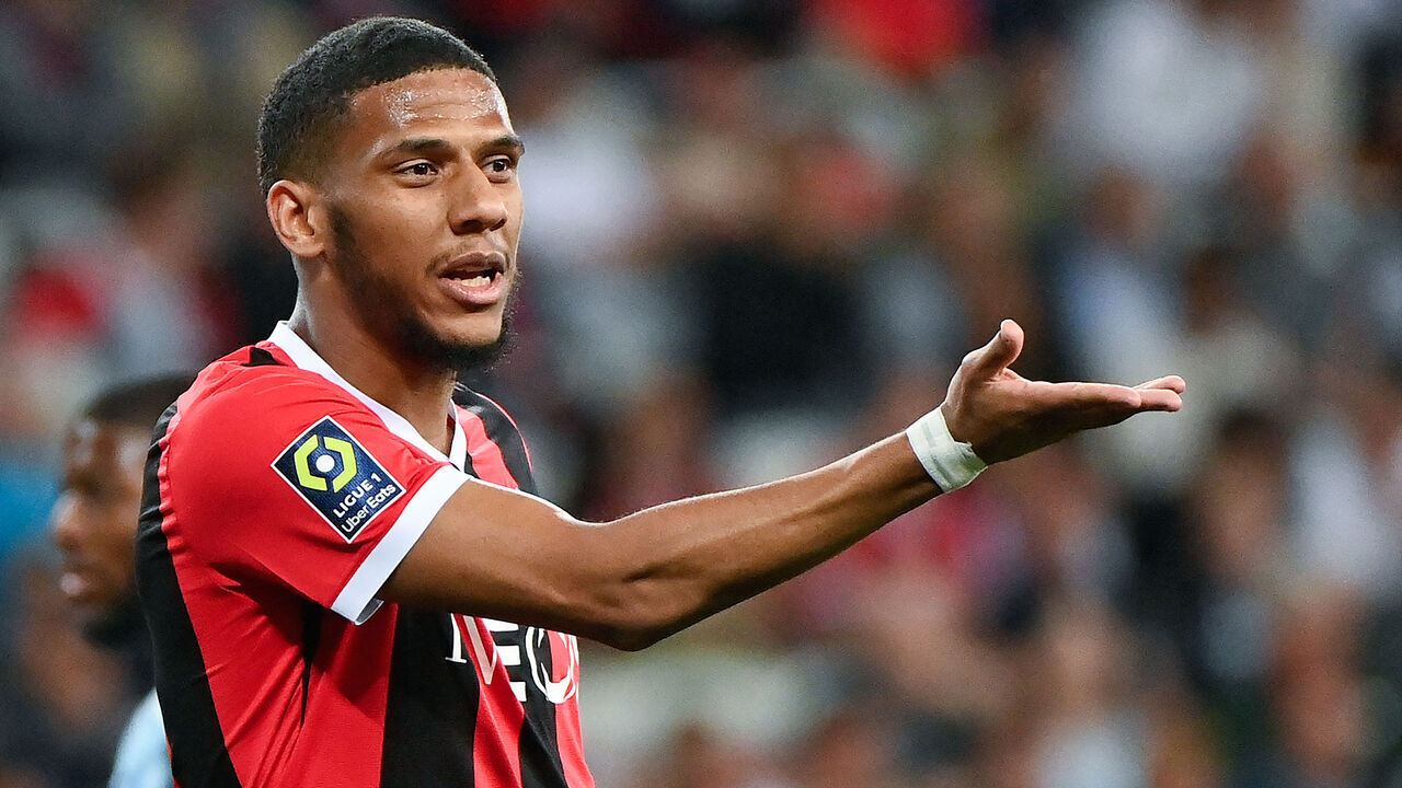 Nice's French defender #06 Jean-Clair Todibo reacts during the French L1 football match between OGC Nice and Le Havre AC at the Allianz Riviera Stadium in Nice, south-eastern France, on May 10, 2024.