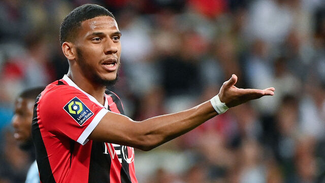 Nice's French defender #06 Jean-Clair Todibo reacts during the French L1 football match between OGC Nice and Le Havre AC at the Allianz Riviera Stadium in Nice, south-eastern France, on May 10, 2024.