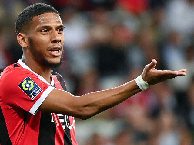 Nice's French defender #06 Jean-Clair Todibo reacts during the French L1 football match between OGC Nice and Le Havre AC at the Allianz Riviera Stadium in Nice, south-eastern France, on May 10, 2024.