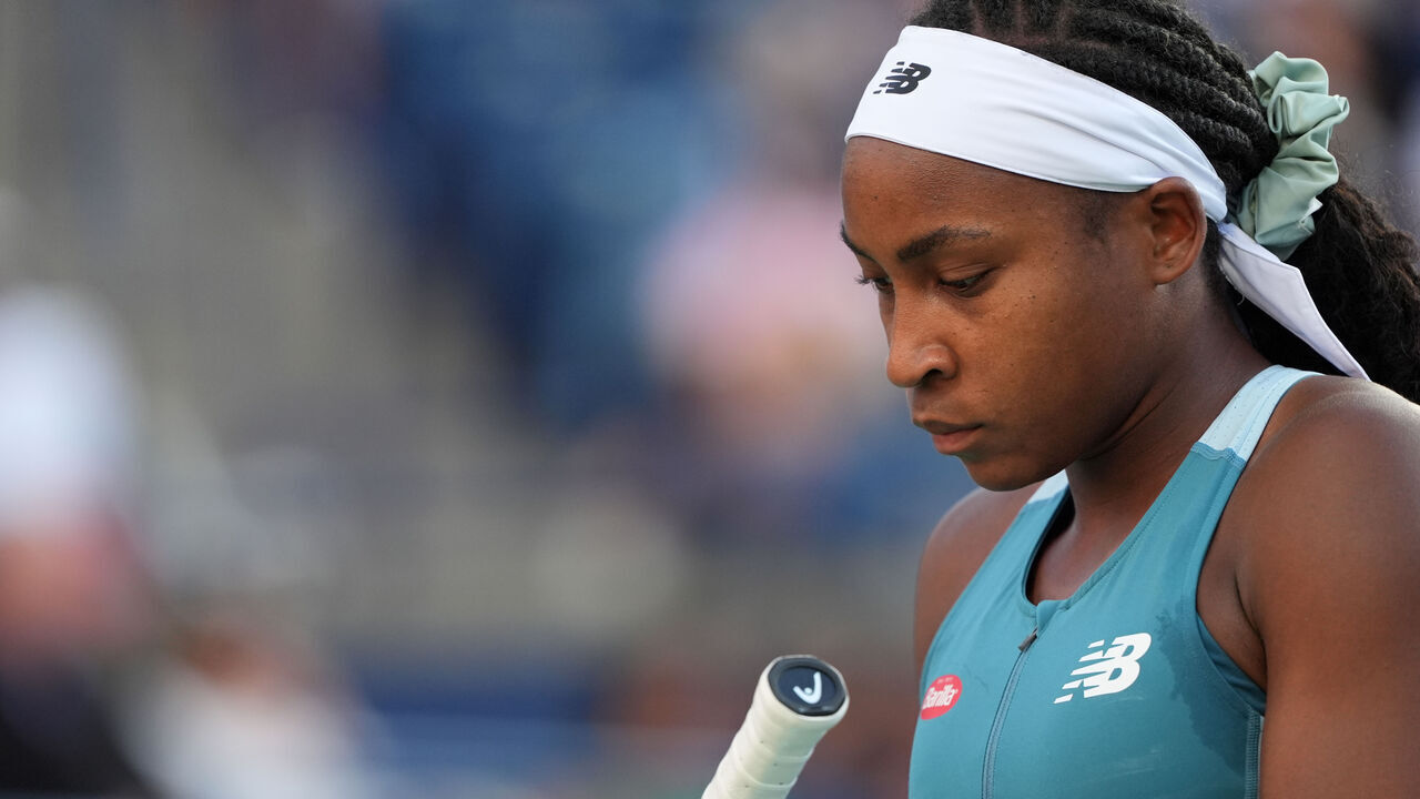 TORONTO, CANADA - AUGUST 9 : Coco Gauff the United States in action during round of 16 match against Diana Shnaider (not seen) on day 4 of the WTA 1000 National Bank Open tennis tournament at Sobeys Stadium in Toronto, Ontario on August 9, 2024.