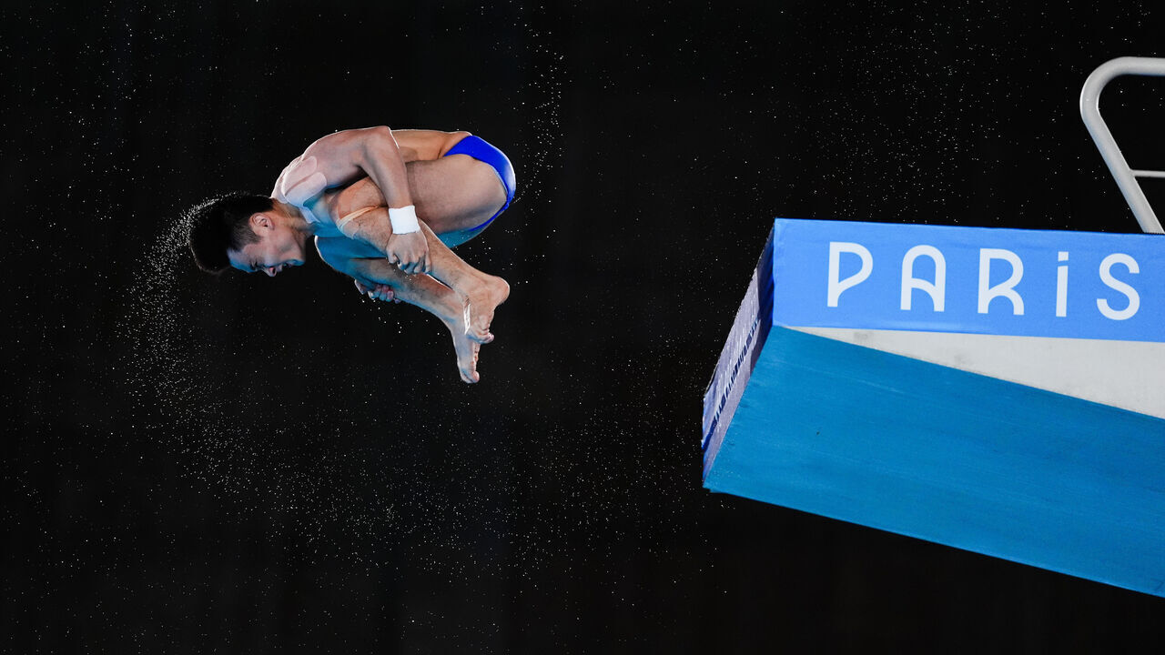 China's Yuan Cao during the Men's 10m Platform Semi final at the Aquatics Centre on the fifteenth day of the 2024 Paris Olympic Games in France. Picture date: Saturday August 10, 2024.