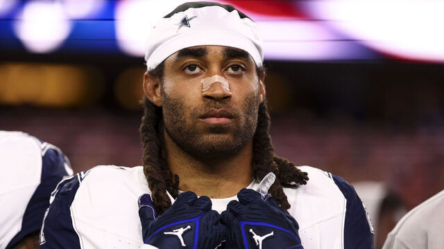 ARLINGTON, TX - DECEMBER 10: Stephon Gilmore #21 of the Dallas Cowboys stands on the sidelines during the national anthem prior to an NFL football game against the Philadelphia Eagles at AT&T Stadium on December 10, 2023 in Arlington, Texas.