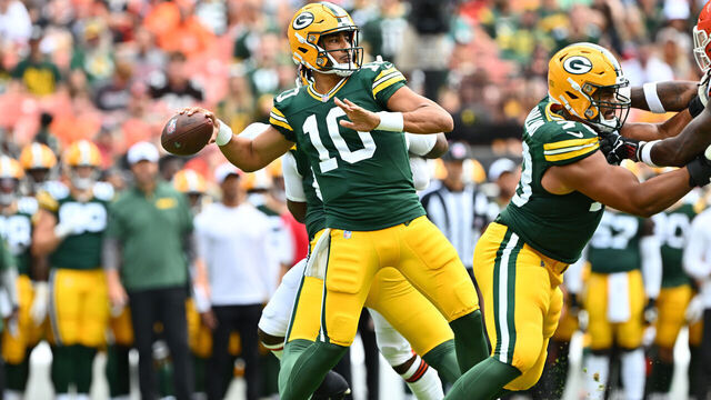 CLEVELAND, OHIO - AUGUST 10: Quarterback Jordan Love #10 of the Green Bay Packers passes during the first half against the Cleveland Browns at Cleveland Browns Stadium on August 10, 2024 in Cleveland, Ohio.