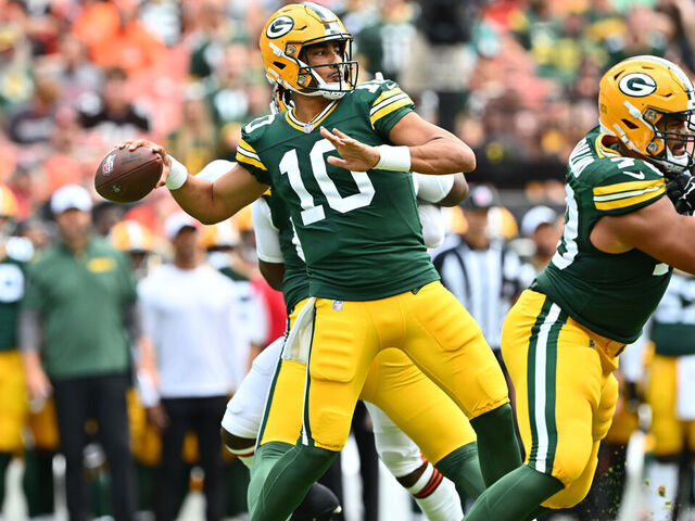 CLEVELAND, OHIO - AUGUST 10: Quarterback Jordan Love #10 of the Green Bay Packers passes during the first half against the Cleveland Browns at Cleveland Browns Stadium on August 10, 2024 in Cleveland, Ohio.