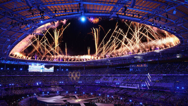 12 August 2024, France, Paris: Olympics, Paris 2024, Stade de France, fireworks are lit at the closing ceremony. Photo: Jan Woitas/dpa