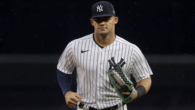NEW YORK, NEW YORK - SEPTEMBER 09: Jasson Dominguez #89 of the New York Yankees in action against the Milwaukee Brewers at Yankee Stadium on September 9, 2023 in the Bronx borough of New York City. The Brewers defeated the Yankees 9-2.