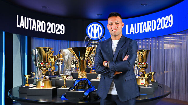 MILAN, ITALY - AUGUST 12: FC Internazionale extends the contract to Lautaro Martinez of FC Internazionale until 2029 at Inter HQ on August 12, 2024 in Milan, Italy.