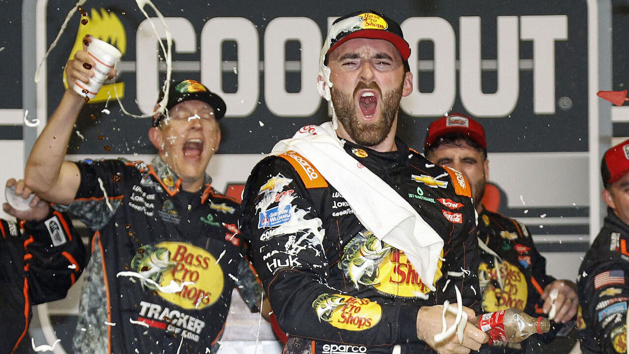RICHMOND, VIRGINIA - AUGUST 11: Austin Dillon, driver of the #3 Bass Pro Shops Chevrolet, celebrates in victory lane after winning the NASCAR Cup Series Cook Out 400 at Richmond Raceway on August 11, 2024 in Richmond, Virginia.