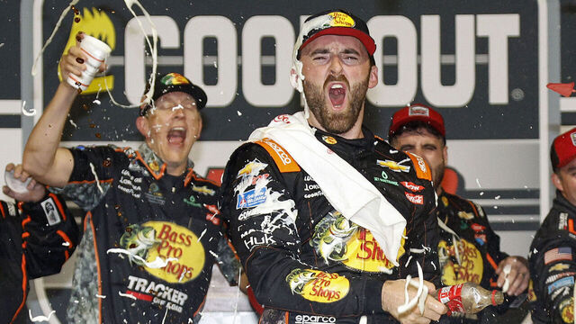 RICHMOND, VIRGINIA - AUGUST 11: Austin Dillon, driver of the #3 Bass Pro Shops Chevrolet, celebrates in victory lane after winning the NASCAR Cup Series Cook Out 400 at Richmond Raceway on August 11, 2024 in Richmond, Virginia.