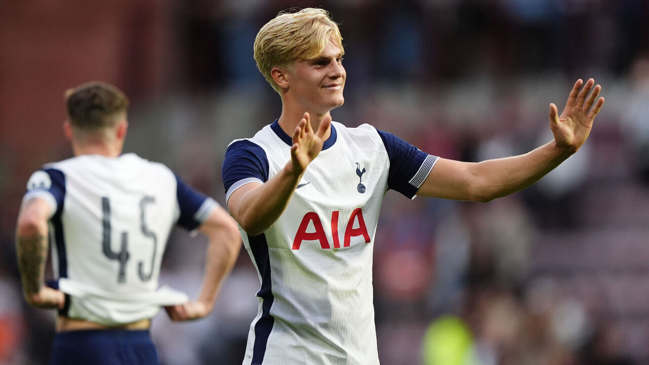 Tottenham Hotspur's Lucas Bergvall after the pre-season friendly match at Tynecastle Park, Edinburgh. Picture date: Wednesday July 17, 2024.