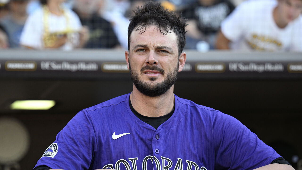 SAN DIEGO, CALIFORNIA - AUGUST 03: Kris Bryant #23 of the Colorado Rockies looks on before the game against the San Diego Padres at Petco Park on August 03, 2024 in San Diego, California.