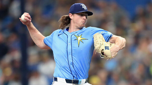 ST. PETERSBURG, FL - JULY 14: Tampa Bay Rays Pitcher Ryan Pepiot (44) delivers a pitch to the plate during the regular season game between the Cleveland Guardians and the Tampa Bay Rays on July 14, 2024, at Tropicana Field in St. Petersburg, FL.