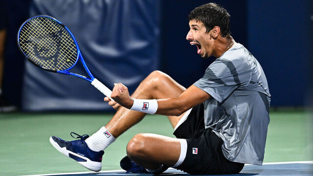 MONTREAL, CANADA - AUGUST 12: Alexei Popyrin of Australia reacts after defeating Andrey Rublev during the Men's Singles Final match against Alexei Popyrin of Australia on day seven of the ATP Masters 1000 National Bank Open at Stade IGA on August 12, 2024 in Montreal, Canada.