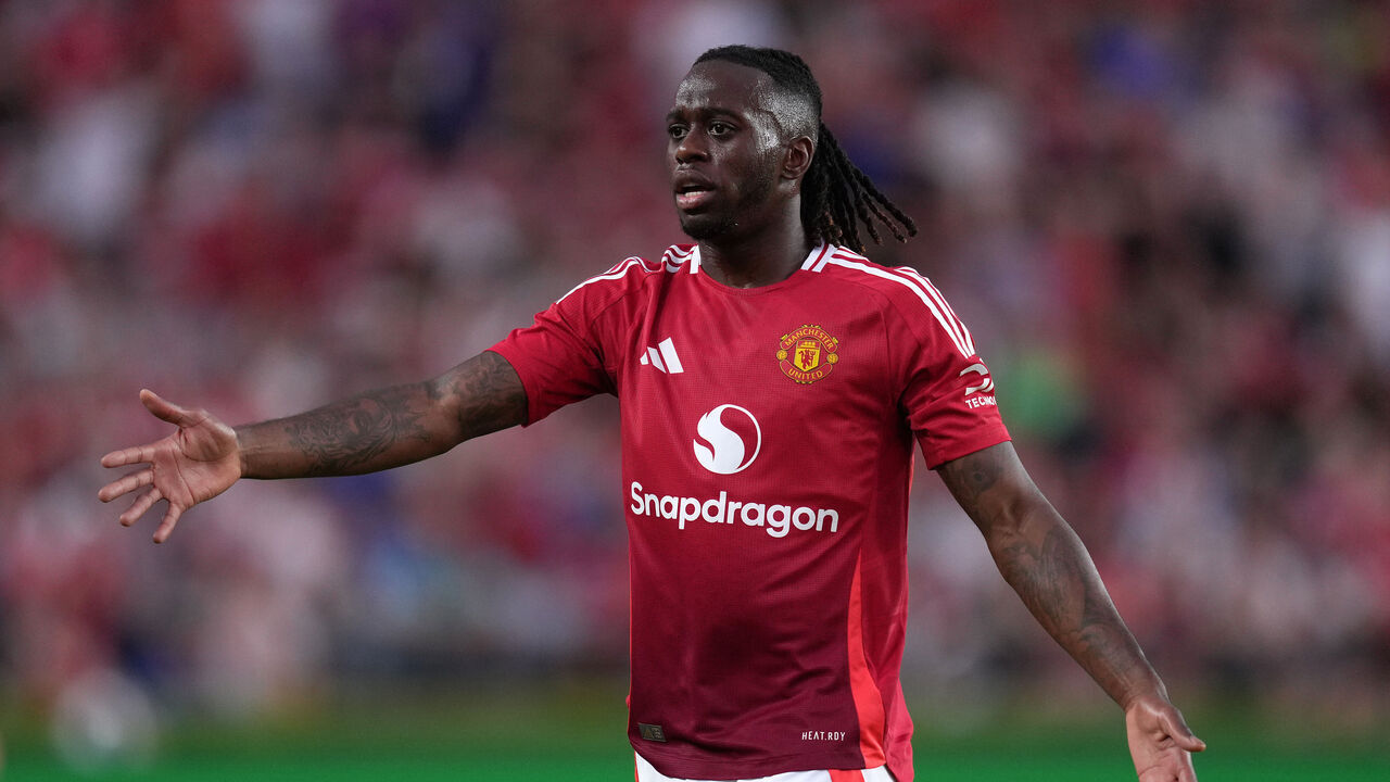 COLUMBIA, SOUTH CAROLINA - AUGUST 03: Aaron Wan-Bissaka #29 of Manchester United reacts during a pre-season friendly match against Liverpool at Williams-Brice Stadium on August 03, 2024 in Columbia, South Carolina.