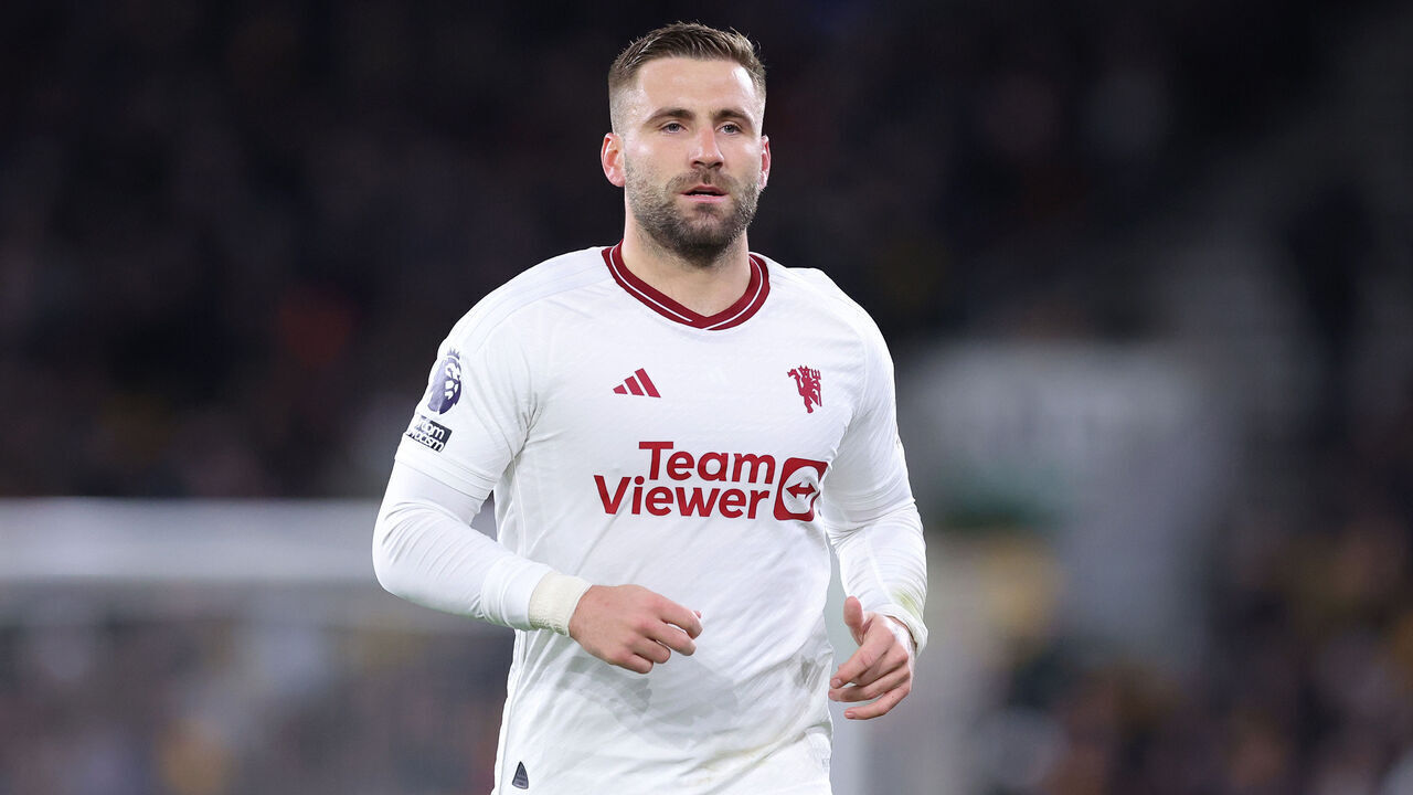 WOLVERHAMPTON, ENGLAND - FEBRUARY 01: Luke Shaw of Manchester United during the Premier League match between Wolverhampton Wanderers and Manchester United at Molineux on February 01, 2024 in Wolverhampton, England.
