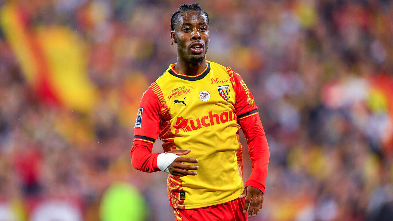 LENS, FRANCE - MAY 19: Elye Wahi of Lens looks on during the Ligue 1 Uber Eats match between RC Lens and Montpellier HSC at Stade Bollaert-Delelis on May 19, 2024 in Lens, France.