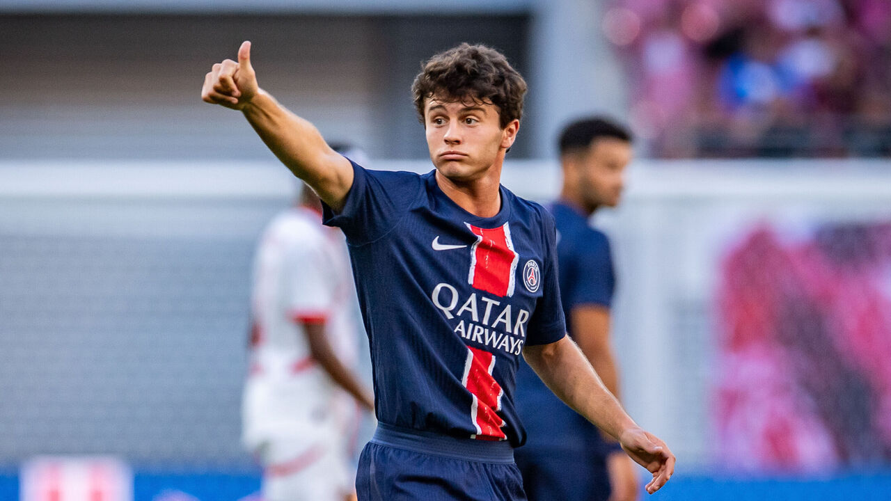 LEIPZIG, GERMANY - AUGUST 10: Joao Neves of Paris Saint-Germain reacts during the pre-season friendly match between RB Leipzig and Paris Saint-Germain at Red Bull Arena on August 10, 2024 in Leipzig, Germany.