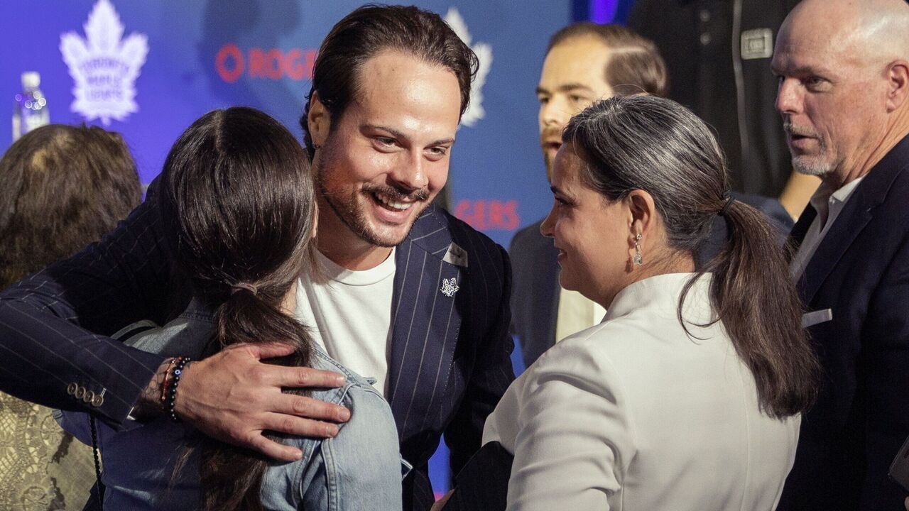 TORONTO, ON - August 14 - Auston Matthews with his family after a media event announcing him as the 26th captain of the Toronto Maple Leafs in Toronto, August 14, 2024. The 26-year-old superstar has taken over the job from John Tavares, who had been captain since October 2019. Andrew Francis Wallace/Toronto Star (Andrew Francis Wallace/Toronto Star via Getty Images)