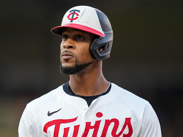 MINNEAPOLIS, MN - AUGUST 03: Byron Buxton #25 of the Minnesota Twins looks on against the Chicago White Sox on August 3, 2024 at Target Field in Minneapolis, Minnesota.