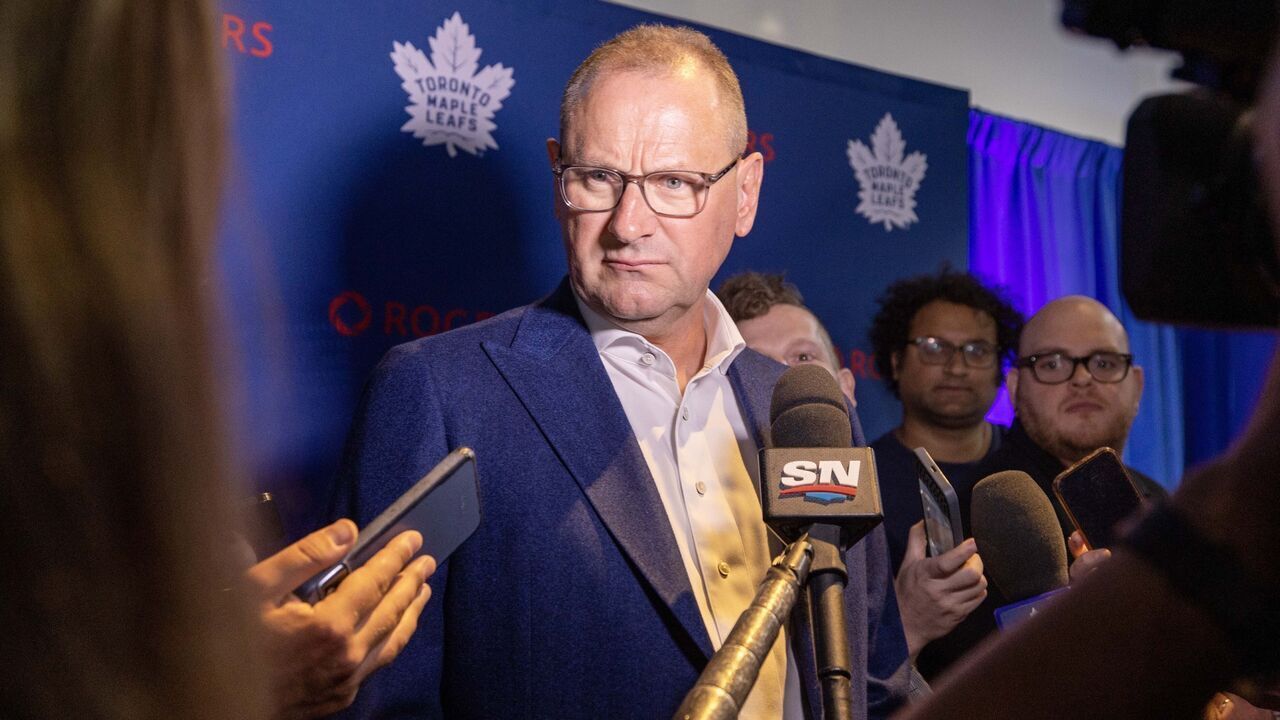 TORONTO, ON - August 14 - Toronto Maple Leafs GM Brad Treliving speaks to media after announcing Auston Matthews as the 26th captain of the Toronto Maple Leafs in Toronto, August 14, 2024. Andrew Francis Wallace/Toronto Star (Andrew Francis Wallace/Toronto Star via Getty Images)
