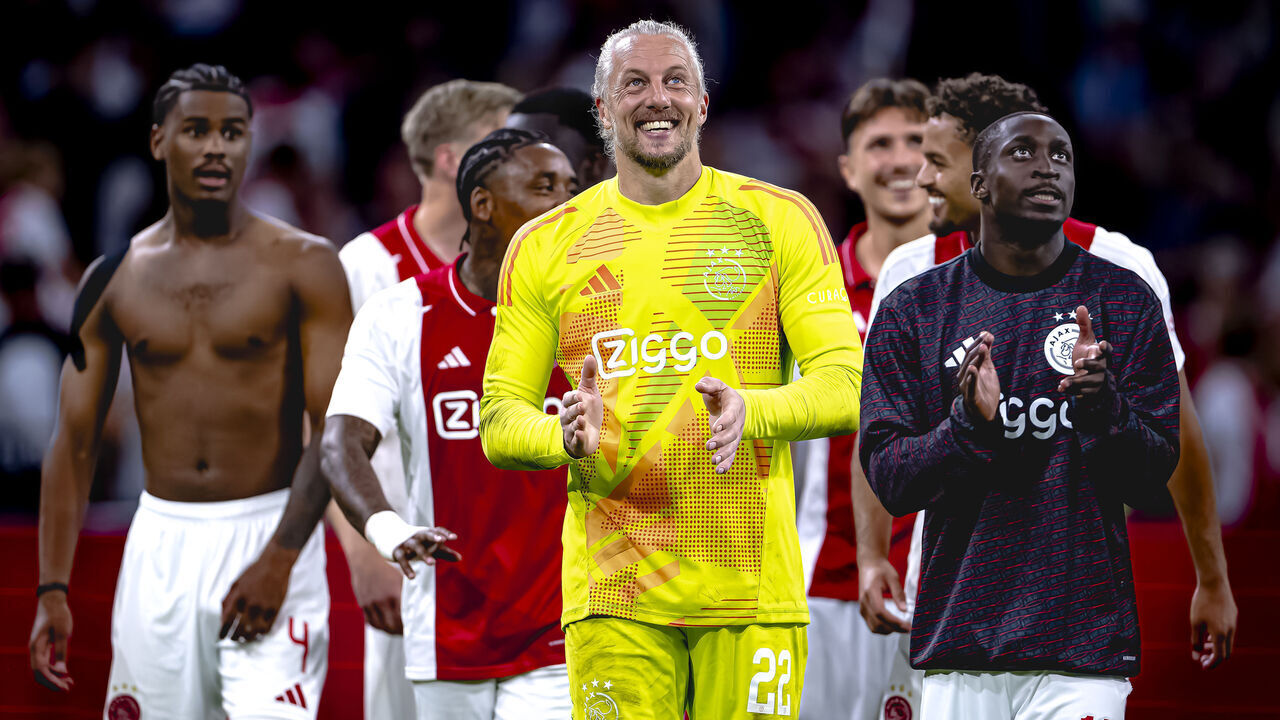 Ajax player Carlos Forbs and Ajax goalkeeper Remko Pasveer are playing during the match Ajax vs. Panathinaikos at the Johan Cruijff ArenA for the Europa League third qualifying round 2nd leg season 2024-2025 in Amsterdam, Netherlands, on August 15, 2024.