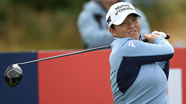 TROON, SCOTLAND - AUGUST 15: Megan Khang of United States tees off on the first hole during the first round of the ISPS HANDA Women's Scottish Open at Dundonald Links Golf Course on August 15, 2024 in Troon, Scotland.