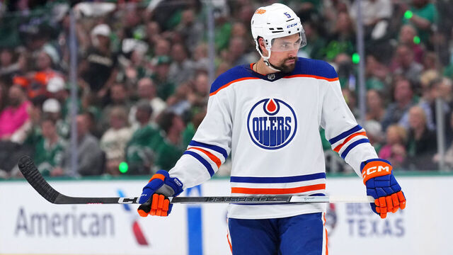 DALLAS, TEXAS - MAY 23: Cody Ceci #5 of the Edmonton Oilers looks on against the Dallas Stars during the second period in Game One of the Western Conference Final of the 2024 Stanley Cup Playoffs at American Airlines Center on May 23, 2024 in Dallas, Texas.