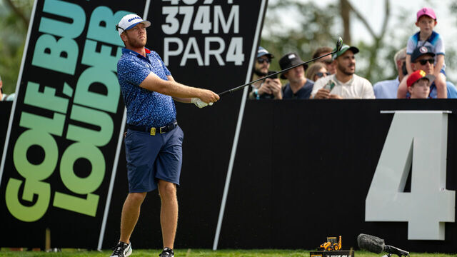 UTTOXETER, ENGLAND - JULY 28: Talor Gooch of Smash GC tees off on hole 4 during day 3 of LIV Golf: UK at JCB Golf & Country Club on July 28, 2024 in Uttoxeter, England.