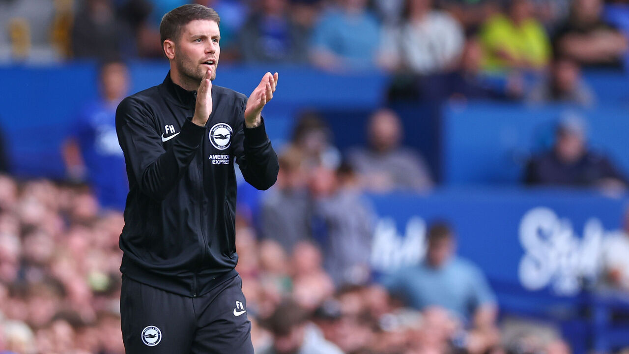 LIVERPOOL, ENGLAND - AUGUST 17: Fabian Hurzeler the head coach of Brighton and Hove Albion during the Premier League match between Everton FC and Brighton & Hove Albion FC at Goodison Park on August 17, 2024 in Liverpool, England.