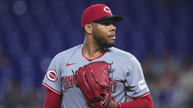 MIAMI, FLORIDA - AUGUST 08: Hunter Greene #21 of the Cincinnati Reds looks on during a game against the Miami Marlins at loanDepot park on August 08, 2024 in Miami, Florida.