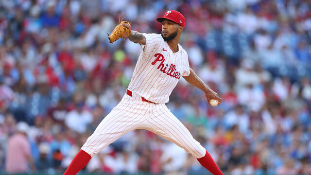 PHILADELPHIA, PENNSYLVANIA - JULY 10: Cristopher Sanchez #61 of the Philadelphia Phillies delievers a pitch against the Los Angeles Dodgers in the first inning at Citizens Bank Park on July 10, 2024 in Philadelphia, Pennsylvania.