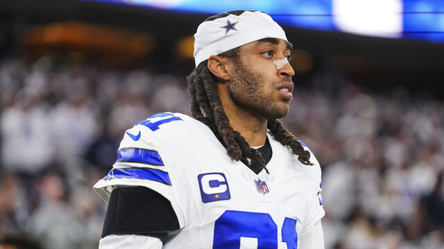 DALLAS, TX - JANUARY 14: Stephon Gilmore #21 of the Dallas Cowboys looks on from the sideline prior to an NFL wild-card playoff football game against the Green Bay Packers at AT&T Stadium on January 14, 2024 in Dallas, Texas.