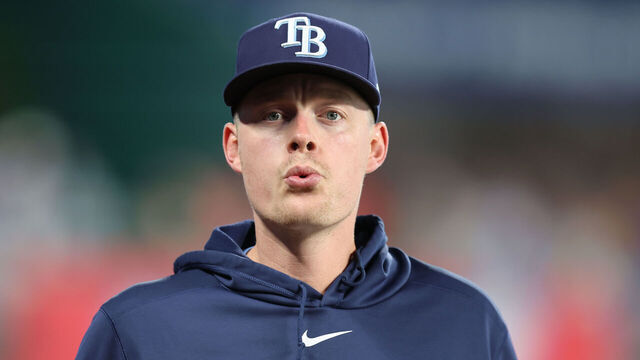 KANSAS CITY, MO - JULY 02: Tampa Bay Rays pitcher Pete Fairbanks (29) during an MLB game between the Tampa Bay Rays and Kansas City Royals on July 02, 2024 at Kauffman Stadium in Kansas City, MO.