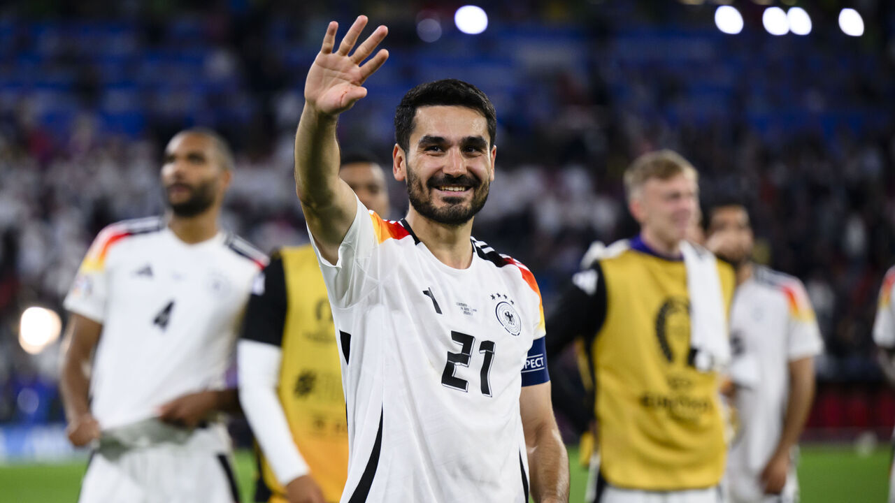 MUNICH, GERMANY - JUNE 14: Ilkay Guendogan applauds fans after the UEFA EURO 2024 group stage match between Germany and Scotland at Munich Football Arena on June 14, 2024 in Munich, Germany.