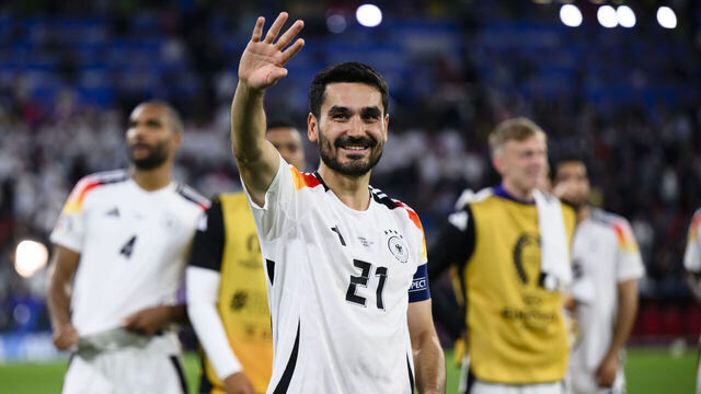 MUNICH, GERMANY - JUNE 14: Ilkay Guendogan applauds fans after the UEFA EURO 2024 group stage match between Germany and Scotland at Munich Football Arena on June 14, 2024 in Munich, Germany.